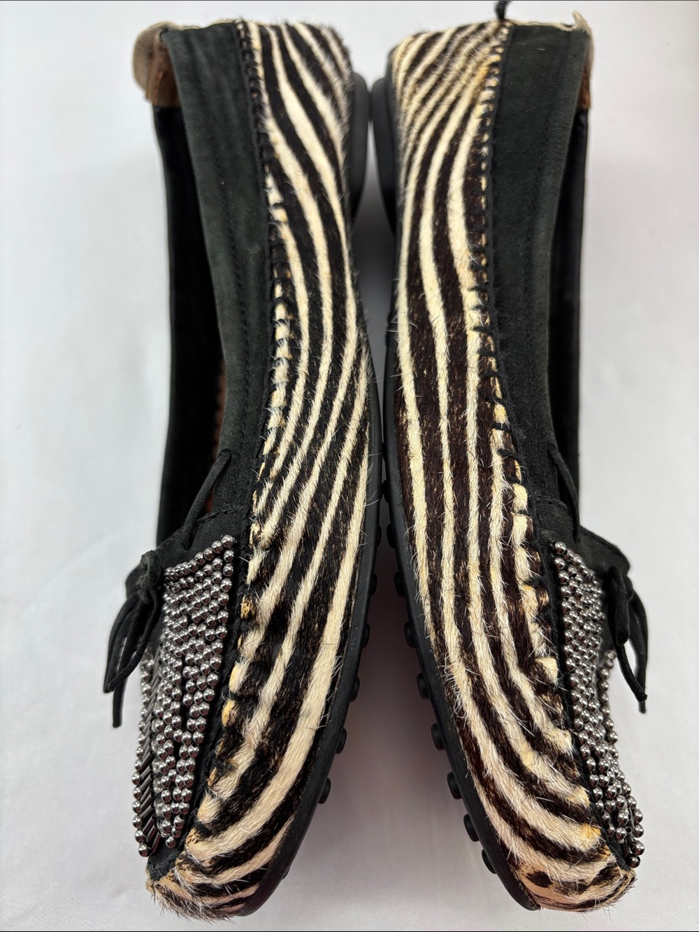 Sam Edelman Womens 8.5 Black & Cream Zebra-Print Studded Ballet Flats #733 - Picture 8 of 15